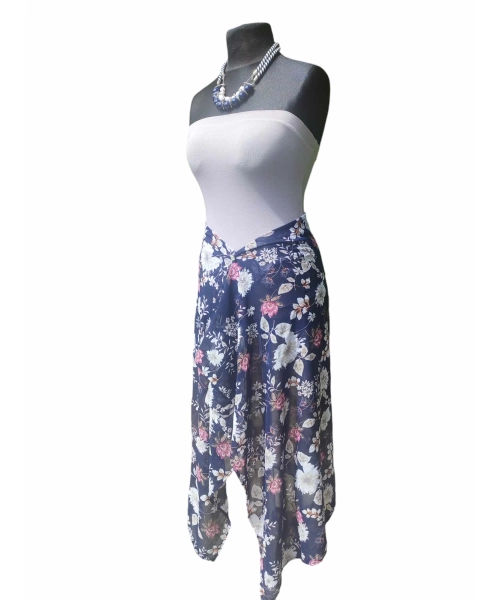 Wzorzysta spódnica plażowa chusta PAREO L/XL różowe kwiaty